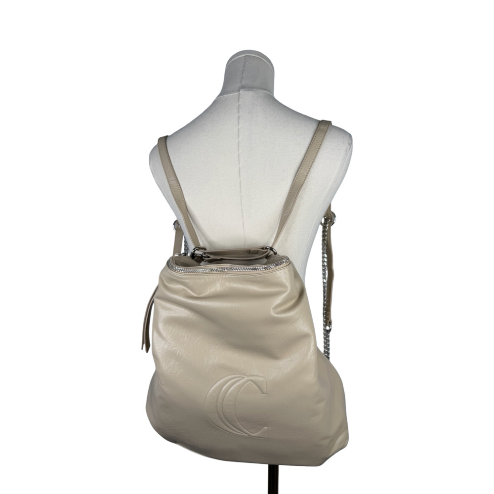 Convertible Beige Leatherette Convertible Backpack and Shoulder Bag